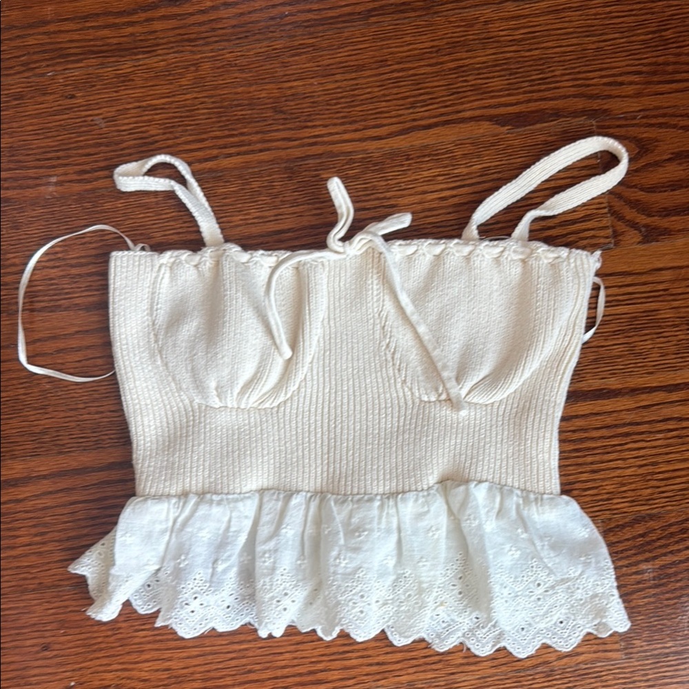 Elegant Cream Lace Trimmed Women's Top
